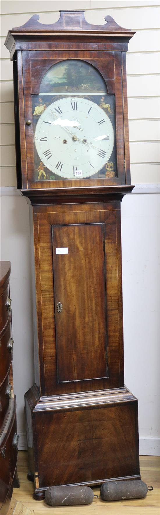 A Scottish Regency inlaid mahogany eight day longcase clock, H.206cm